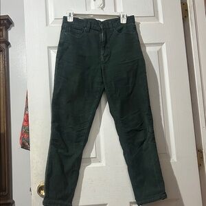 Dark Green Corduroy High-Waist Pants